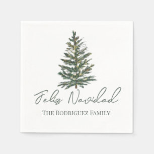 Feliz Navidad-Merry Christmas Tree and Lights Napkin