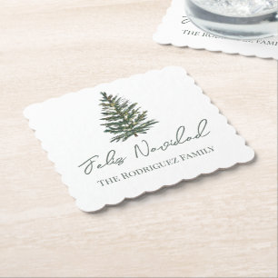 Feliz Navidad-Merry Christmas Tree and Lights Paper Coaster