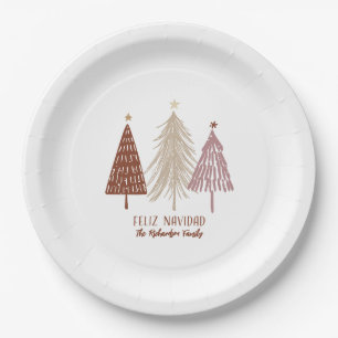 Feliz Navidad Merry Christmas Trees Holiday Party Paper Plate