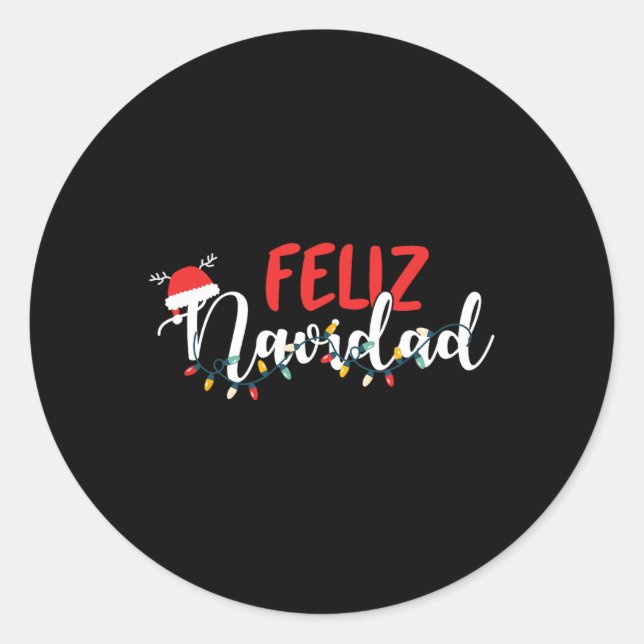 Feliz Navidad Merry Christmas Xmas Lights Pajamas  Classic Round Sticker (Front)
