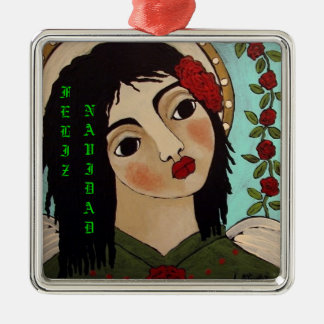 Feliz Navidad Mexican Angel Metal Tree Decoration