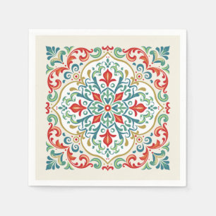 Feliz Navidad Mexican Christmas Beautiful Tile Red Napkin