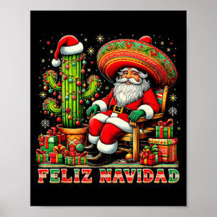 Feliz Navidad Mexican Christmas Santa Sombrero Cac Poster