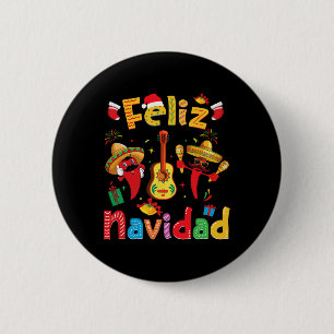 Feliz Navidad Mexican Fiesta Hot Pepper Guitar Xma 6 Cm Round Badge