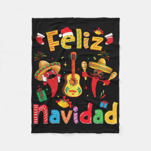 Feliz Navidad Mexican Fiesta Hot Pepper Guitar Xma Fleece Blanket