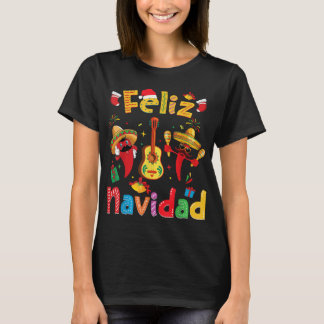 Feliz Navidad Mexican Fiesta Hot Pepper Guitar Xma T-Shirt
