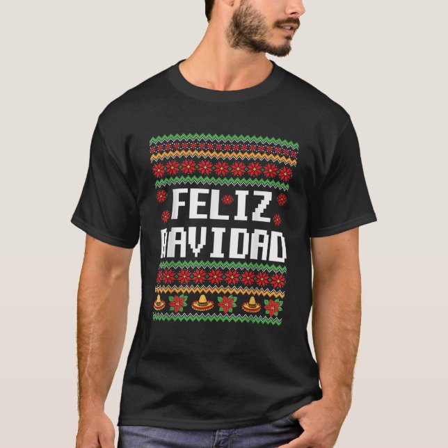 Feliz Navidad Mexican Funny Christmas Pajama Match T-Shirt (Front)