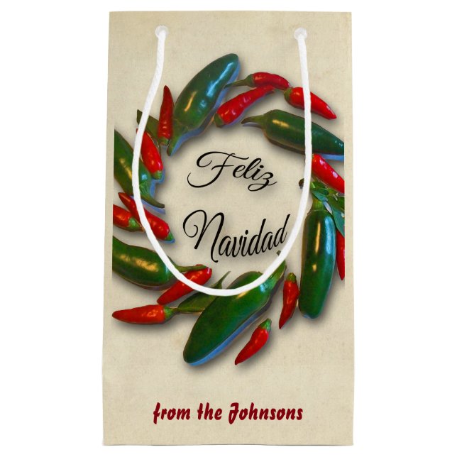 Feliz Navidad Mexican Pepper Wreath Christmas Small Gift Bag (Front)