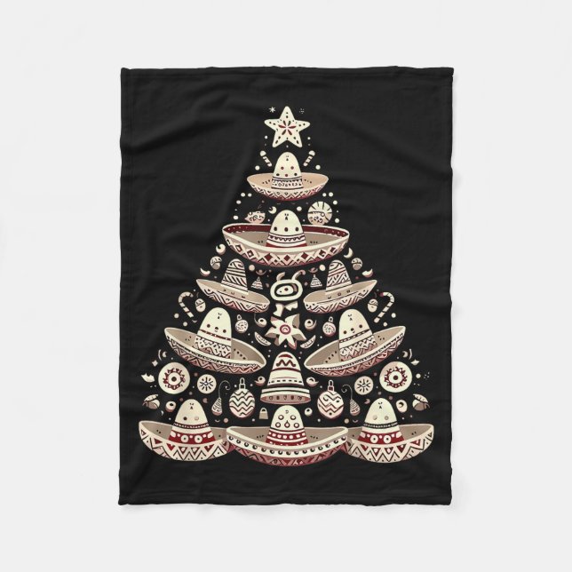 Feliz Navidad Mexican Sombrero Christmas Tree Men  Fleece Blanket (Front)