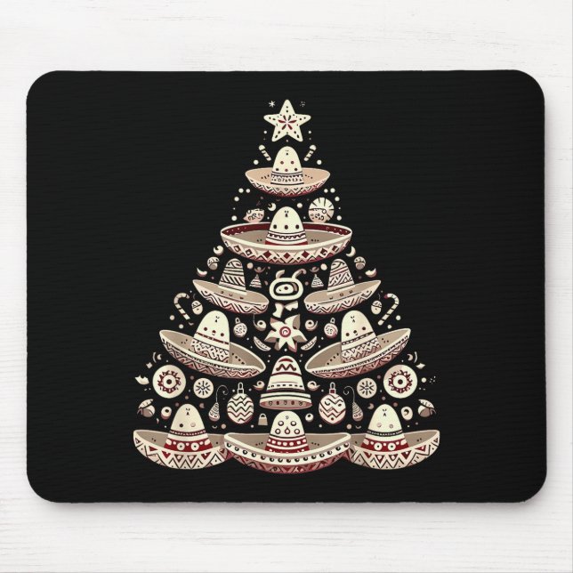 Feliz Navidad Mexican Sombrero Christmas Tree Men  Mouse Mat (Front)
