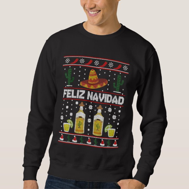 Feliz Navidad Mexican Wine Christmas Ugly Sweater (Front)