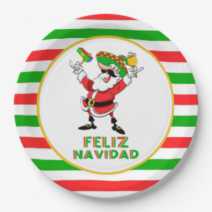 Feliz Navidad Mexico Christmas Santa Paper Plate