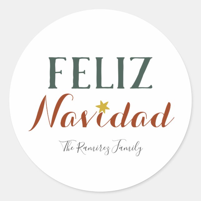 Feliz Navidad minimalist Christmas star holiday    Classic Round Sticker (Front)
