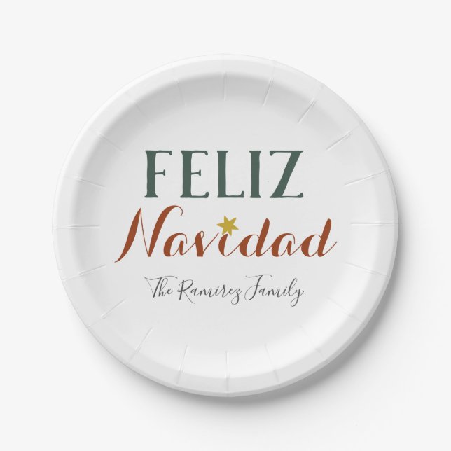 Feliz Navidad minimalist Christmas star holiday    Paper Plate (Front)