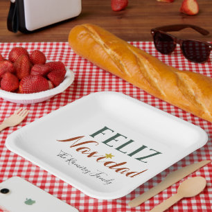 Feliz Navidad minimalist Christmas star holiday Paper Plate