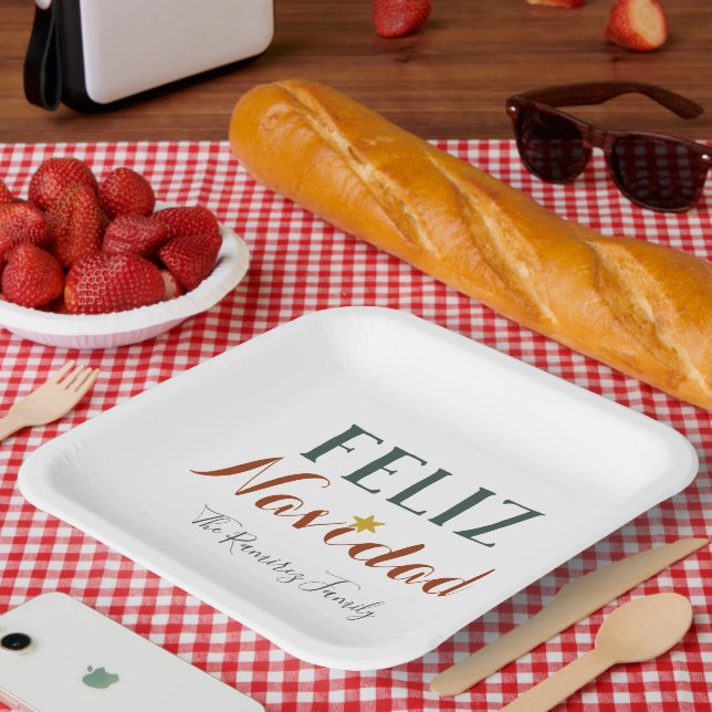 Feliz Navidad minimalist Christmas star holiday    Paper Plate (Picnic)