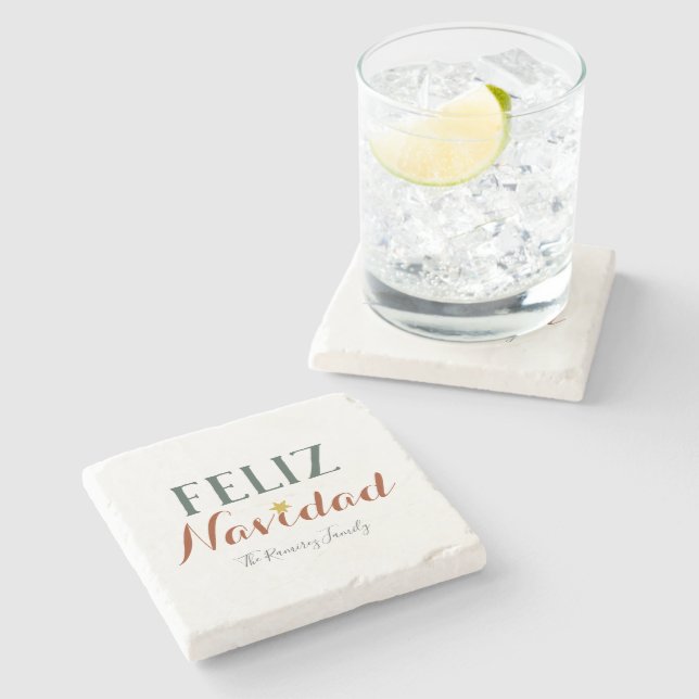 Feliz Navidad minimalist Christmas star holiday    Stone Coaster (Side)