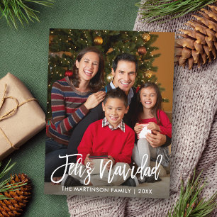 Feliz Navidad Modern Brush Script Family Photo Postcard
