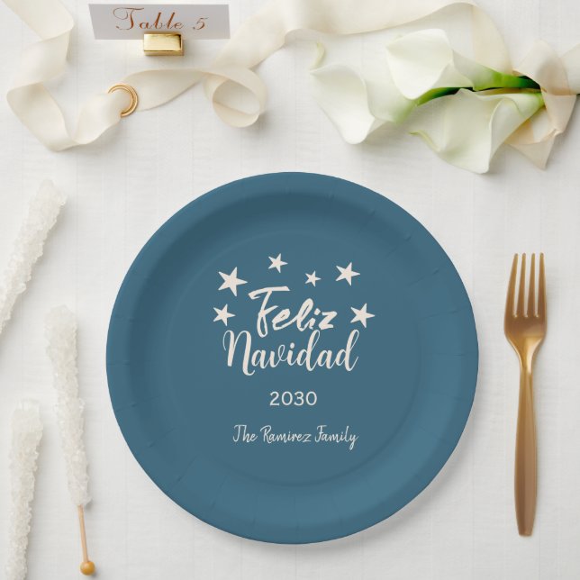 Feliz Navidad  Modern Christmas Family Holiday    Paper Plate (Wedding)