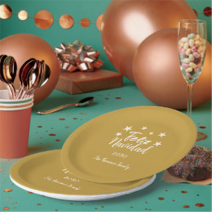Feliz Navidad Modern Christmas Family Holiday Paper Plate