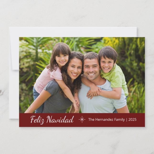 Feliz Navidad Modern Family Photo Christmas Red  Holiday Card (Front)