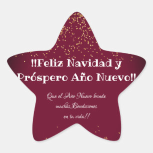 Feliz Navidad Modern Glitter Lettering Christmas Star Sticker