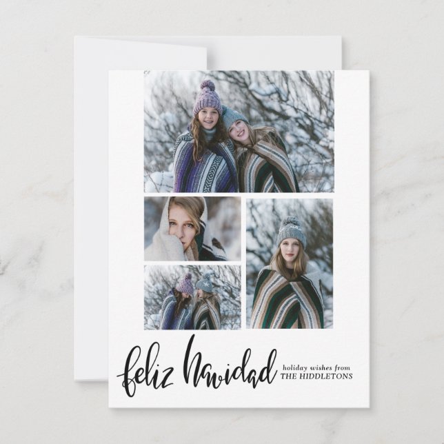 Feliz Navidad | Modern Script Multi Photo Holiday Card (Front)