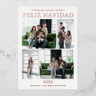 Feliz Navidad Multi Photo Rose Gold Foil Holiday Card