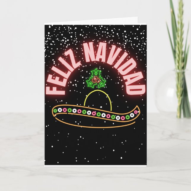 Feliz Navidad Neon Sombrero Holiday Card (Front)