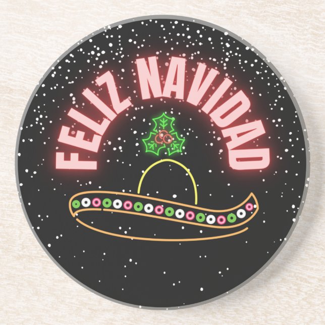 Feliz Navidad Neon Sombrero Holiday  Coaster (Front)
