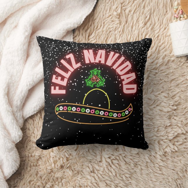 Feliz Navidad Neon Sombrero Holiday  Cushion (Blanket)