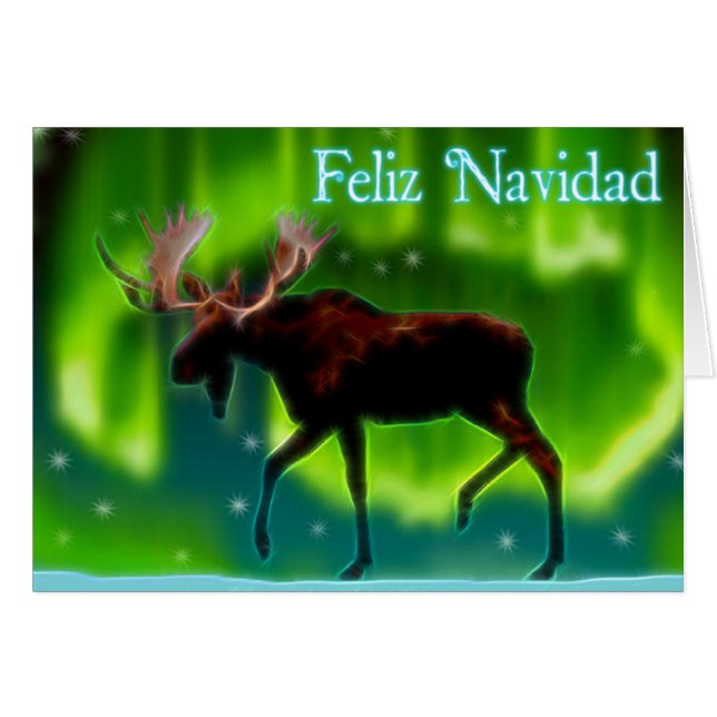 Feliz Navidad - Northern Lights Moose (Front Horizontal)