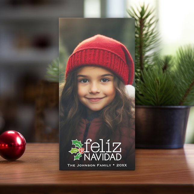 Feliz Navidad: One Large Photo Holiday Card (Online Christmas card template, minimal design with 1 photo. Download option available)