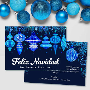 Feliz Navidad Ornaments Navy Blue Watercolor Holiday Card