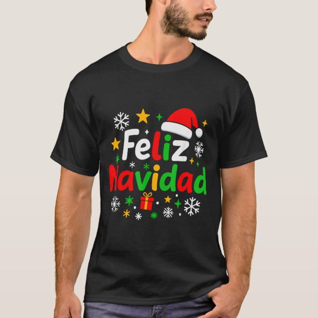 Feliz Navidad Pajamas Shirt, Cute Spanish Mexican  T-Shirt (Front)