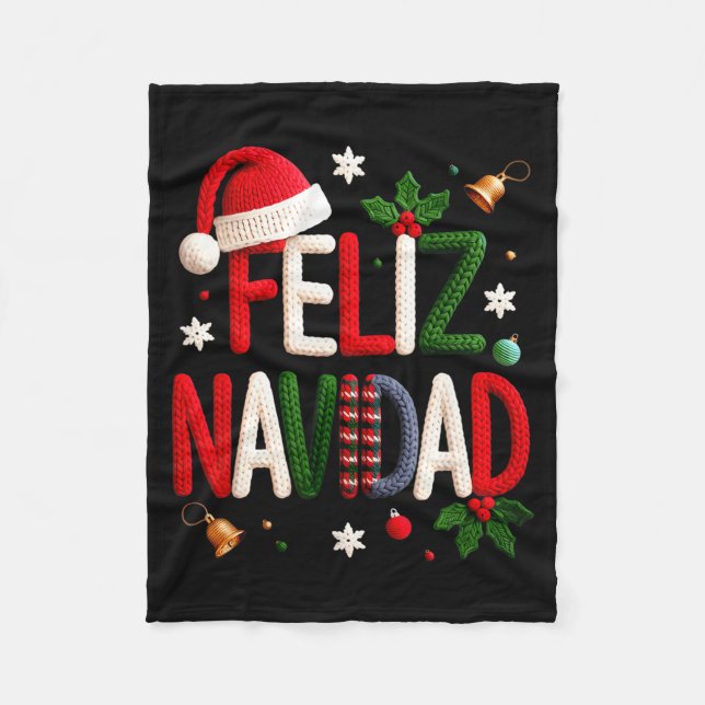 Feliz Navidad Pajamas Spanish Mexican Christmas Bo Fleece Blanket (Front)