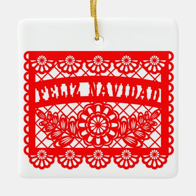 Feliz Navidad Papel Picado Ceramic Ornament (Front)