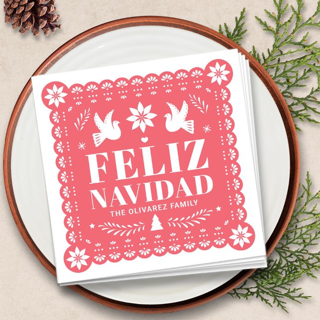 Feliz Navidad Papel Picado Christmas Napkin (Feliz Navidad Papel Picado Christmas Napkins by Fiesta Valley Print)