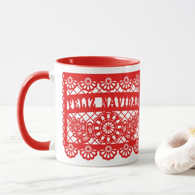 Feliz Navidad Papel Picado Mug (With Donut)