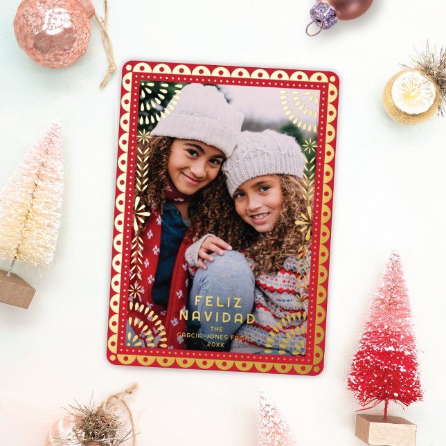 Feliz Navidad Papel Picado Photo Holiday Gold Foil (Creator Uploaded)