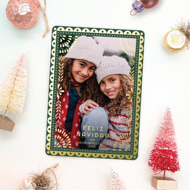 Feliz Navidad Papel Picado Photo Holiday Gold Foil (Creator Uploaded)