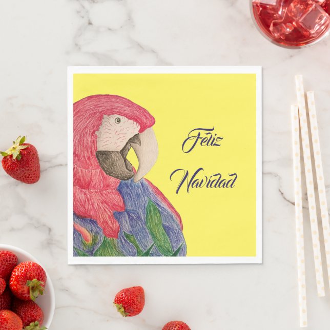 Feliz Navidad Parrot Christmas Macaw Napkin (Insitu)