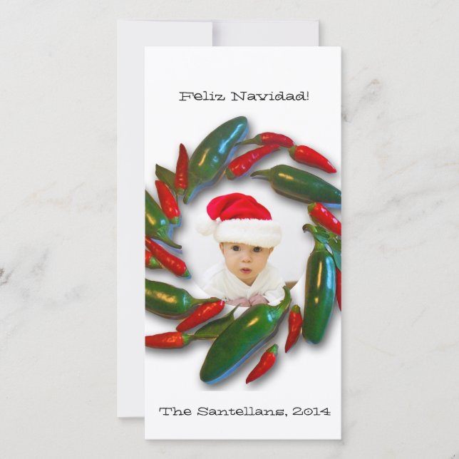 Feliz Navidad Pepper Wreath Photo Christmas Card (Front)