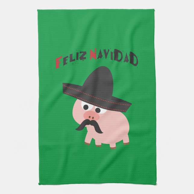 Feliz Navidad! Pig Tea Towel (Vertical)