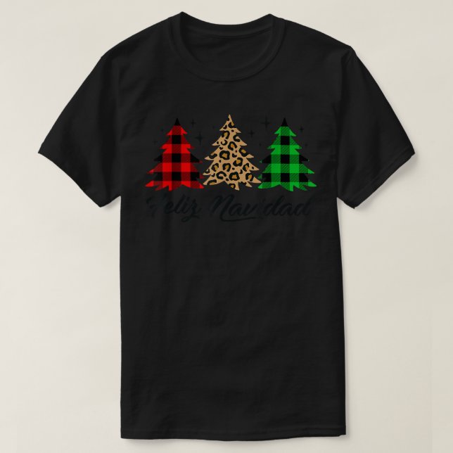 Feliz Navidad Plaid Xmas Tree Spanish Christmas Xm T-Shirt (Design Front)