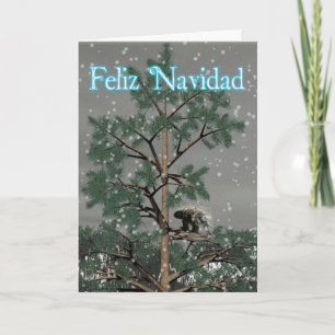 Feliz Navidad - Porcupine In A Pine Tree Holiday Card