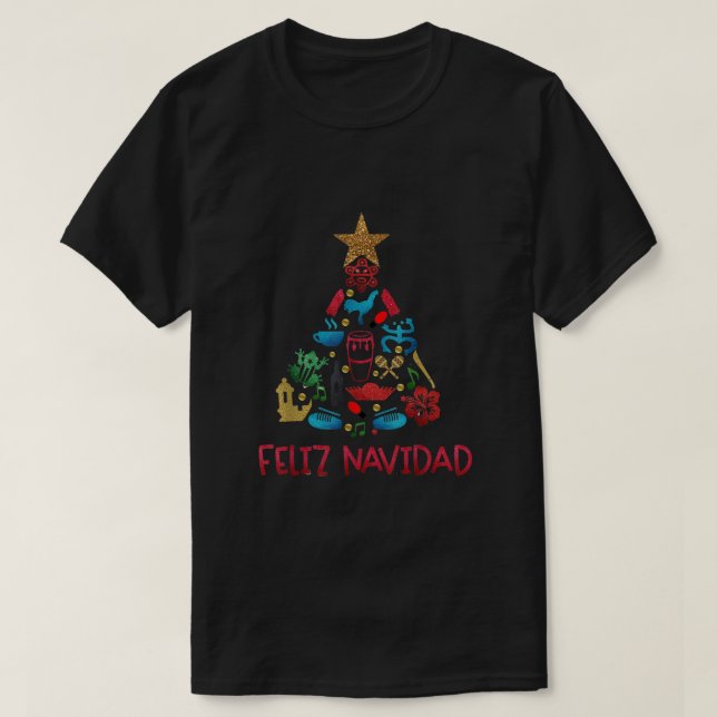 Feliz Navidad Puerto Rican Christmas Tree Funny Xm T-Shirt (Design Front)