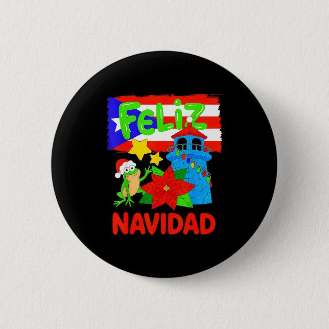 Feliz Navidad Puerto Rico Flag Floral Frog Boricua 6 Cm Round Badge (Front)