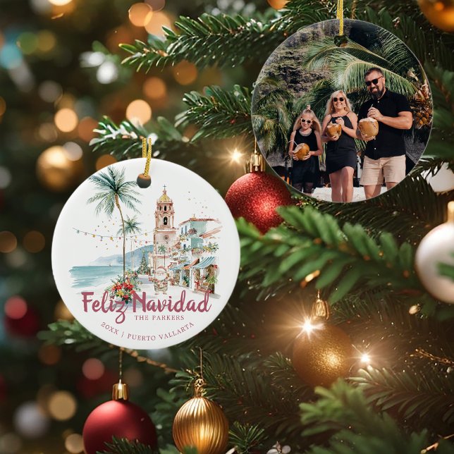 Feliz Navidad Puerto Vallarta Christmas Photo Ceramic Tree Decoration (Creator Uploaded)