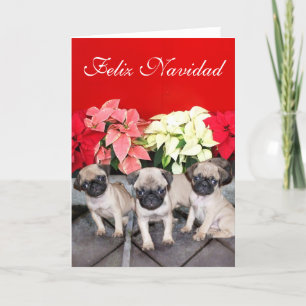 Feliz Navidad pug puppies greeting card